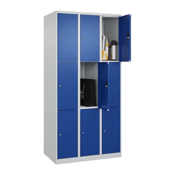 CP Schließfachschrank Classic Plus enzianblau, lichtgrau 080000-303 S10003, 9 Schließfächer 90,0 x 50,0 x 185,0 cm