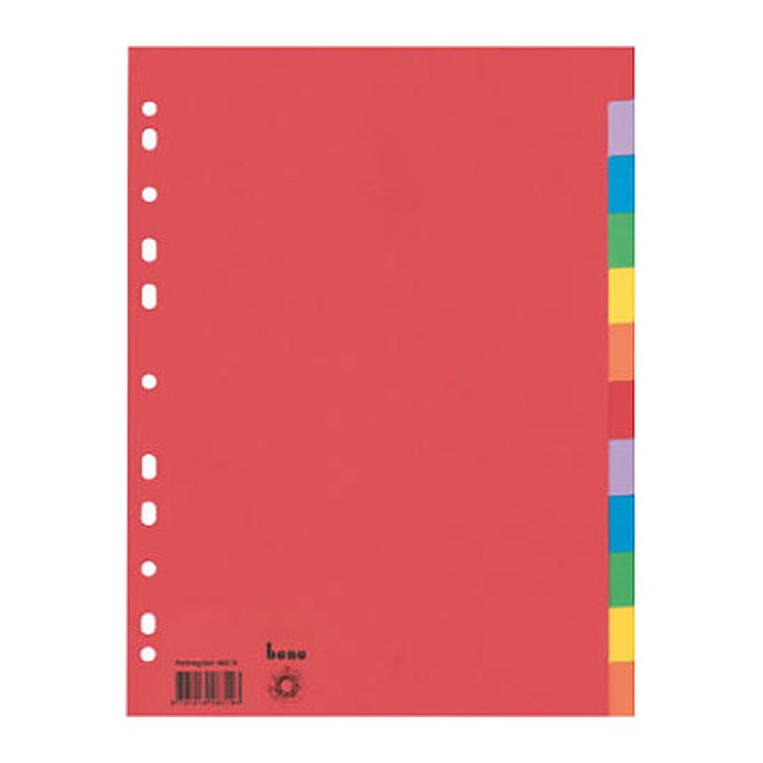 bene Ordnerregister DIN A4 Vollformat blanko farbig 12-teilig, 1 Satz