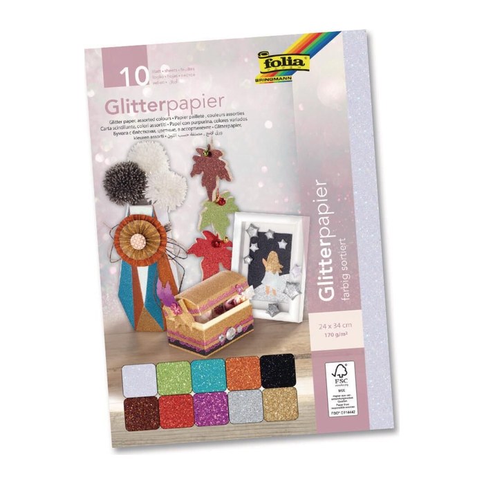 folia Tonpapier Glitterpapier farbsortiert 170 g/qm 1 Pack