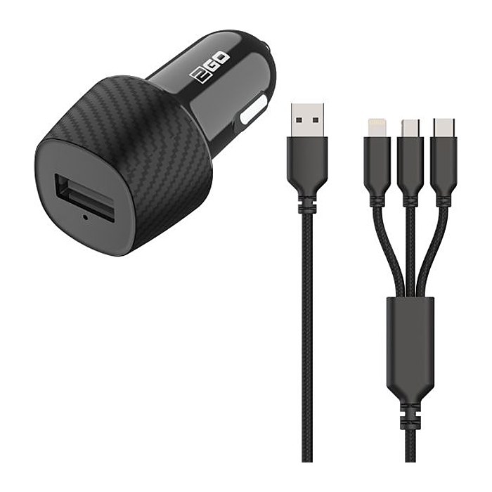 2GO KFZ-Ladegerät 15W 3in1 Micro-USB, Lightning, USB-C sw