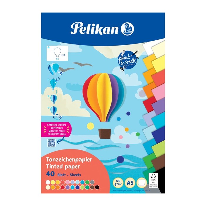 Pelikan Tonpapier Block A3,10 Blatt in 10 Farben,Blauer Eng.