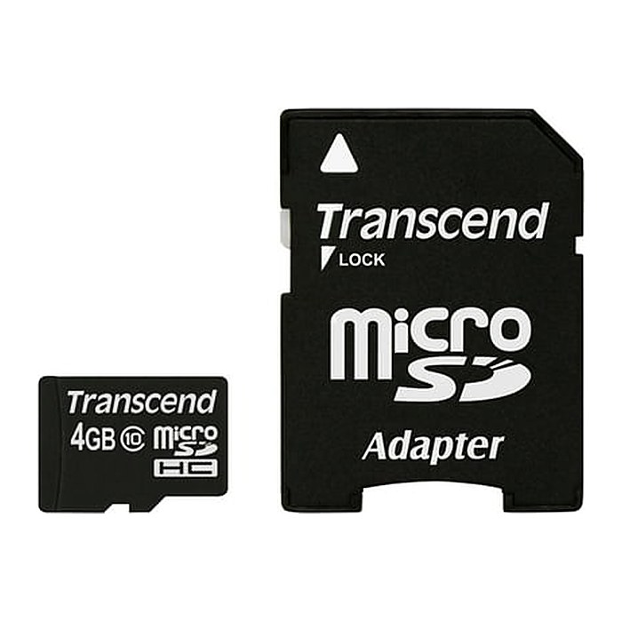 SD microSD Card 4GB Transcend SDHC Class10 w/adapter