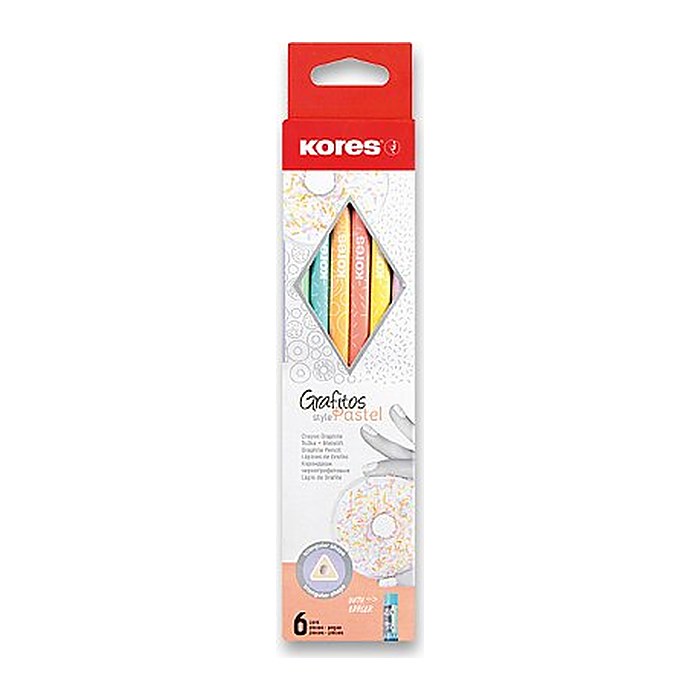 Kores® GRAFITOS Pastel Bleistifte HB farbsortiert mit Radierer, 6 St.
