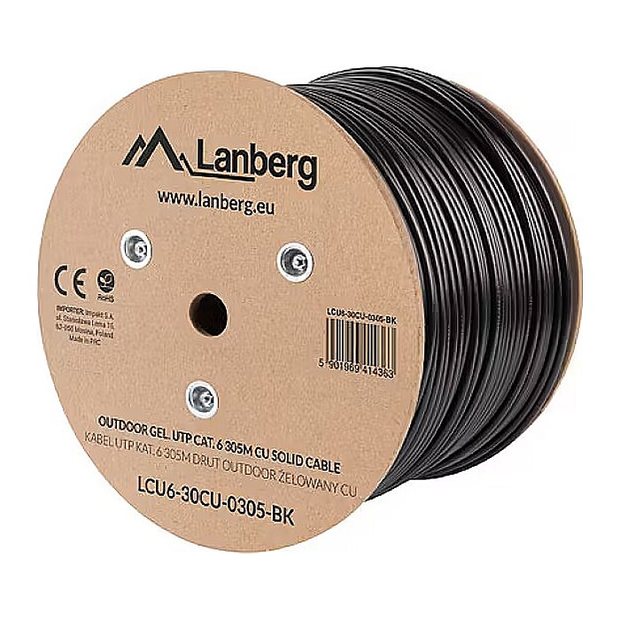 LANBERG Verlegekabel Outdoor Gel CAT.6 UTP 305m Fluke sw