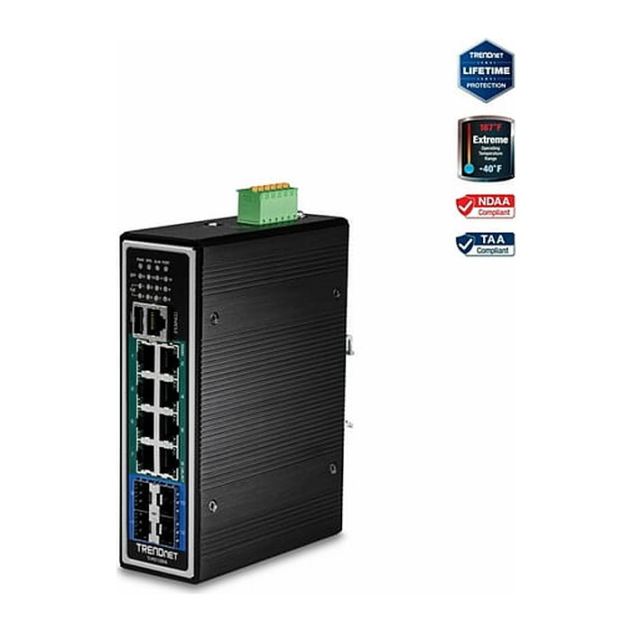 TRENDnet Industrial Switch 12-Port Gbit PoE+ L2+Man DIN-Rail