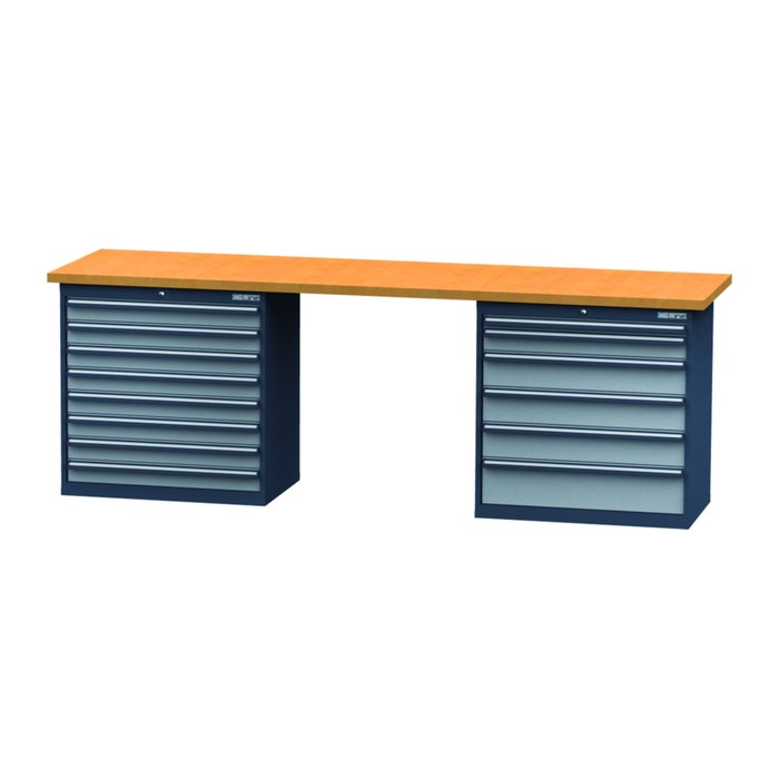 Simplaflex® Systemeinrichter Werkbank C-Line anthrazit, RAL 7016, lichtgrau, RAL 7035 12 Schubladen 250,0 x 60,0 x 86,0 cm
