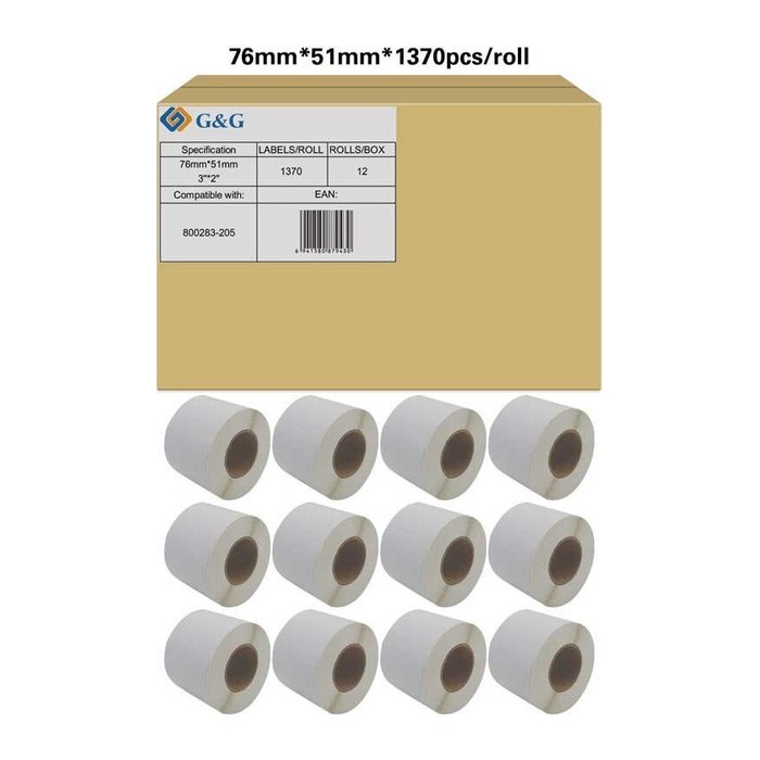 G&G Zebra 800283-205 12x1370 Et. 76x51mm Thermopapier perf.
