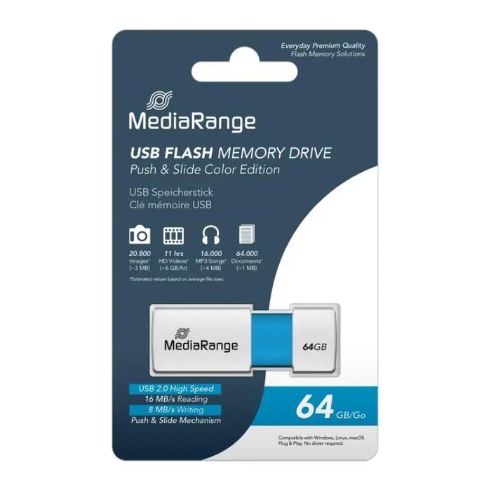MediaRange USB-Stick 64GB USB 2.0 Color Edt. hellblau