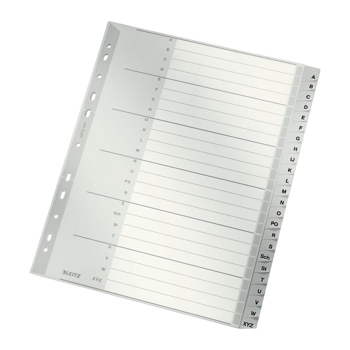 LEITZ Ordnerregister 1261 DIN A4+ Vollformat, Überbreite A-Z grau 24-teilig, 1 Satz