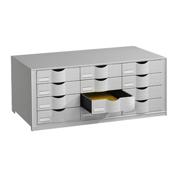 PAPERFLOW Schubladenbox lichtgrau EO9H4442.02, DIN A4 mit 12 Schubladen, 1 St.