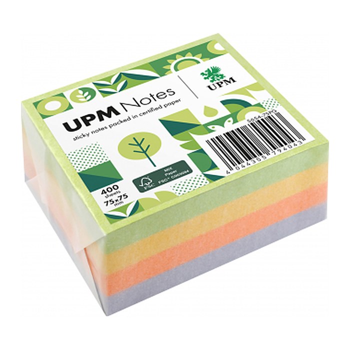 UPM Notes Springmix Haftnotizen doppelte Haftung farbsortiert, 1 Würfel
