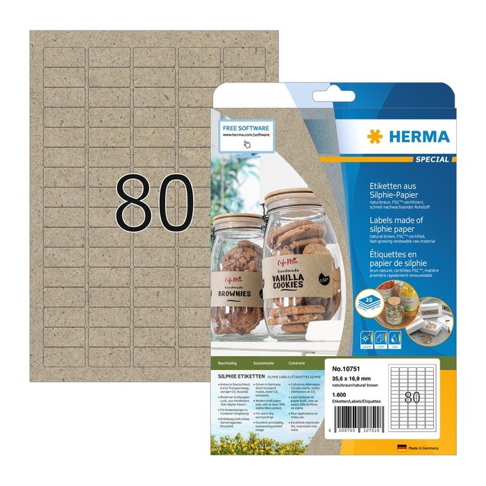 HERMA Etiketten braun 35,6 x 16,9 mm, 20 Blatt
