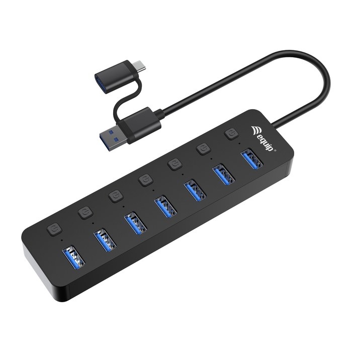 Equip 7-Port USB-A3.2-Hub->7xUSB-A 3.2 +USB-C Adapter 5Gbps