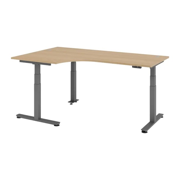 HAMMERBACHER VXDSM82 elektrisch höhenverstellbarer Schreibtisch eiche L-Form, T-Fuß-Gestell grau 200,0 x 120,0 cm