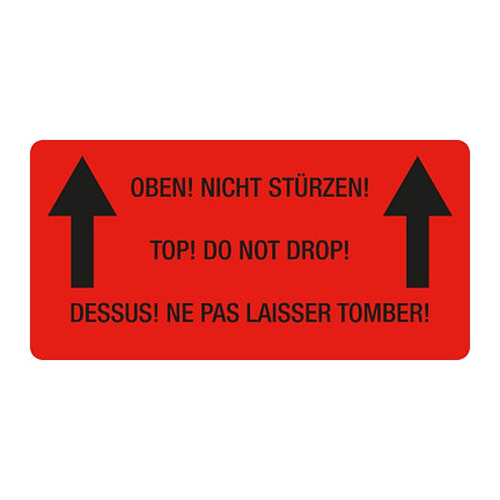 EICHNER Warnetiketten rot »Oben! Nicht stürzen!« 100,0 x 50,0 mm, 250 Etiketten