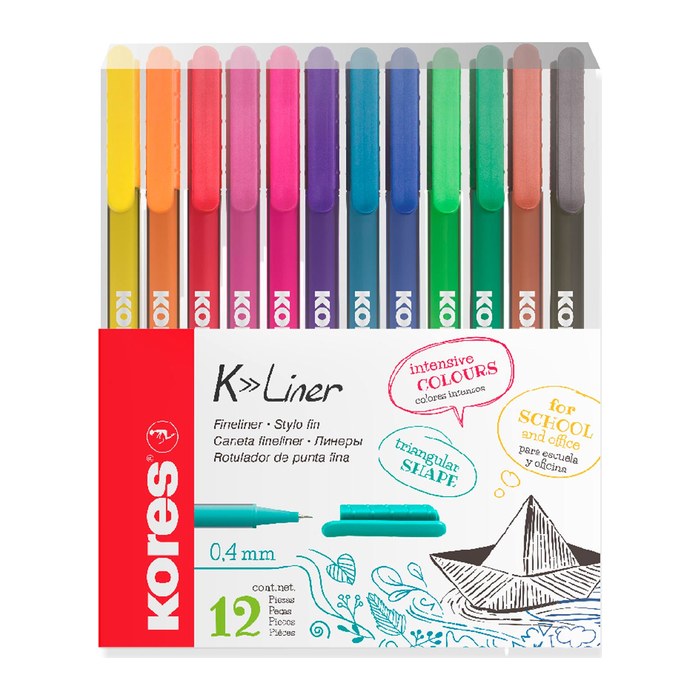 Kores® K- Fineliner farbsortiert 0,4 mm, 12 St.