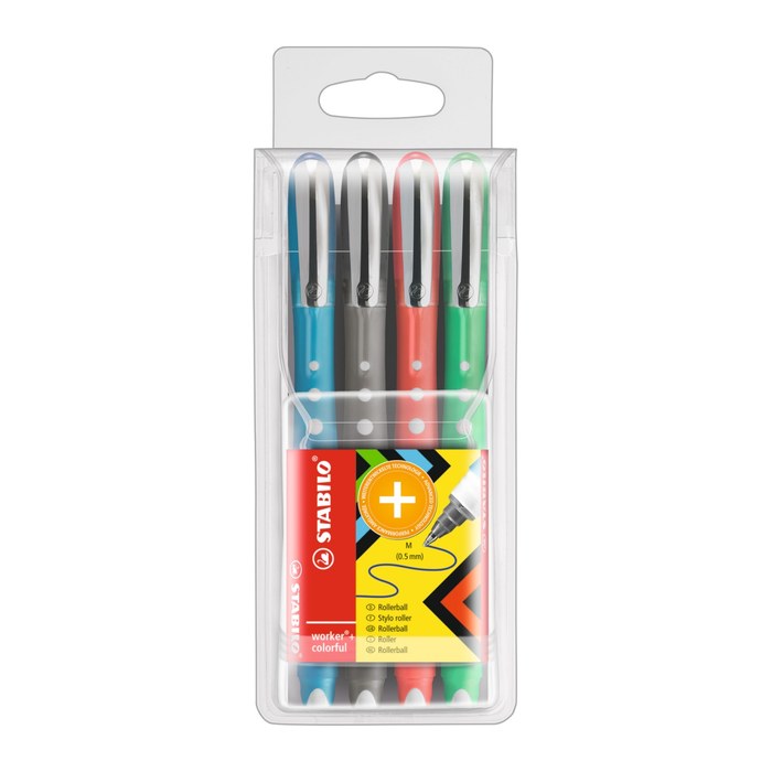 STABILO worker colorful Tintenroller 0,5 mm, Schreibfarbe: farbsortiert, 4 St.