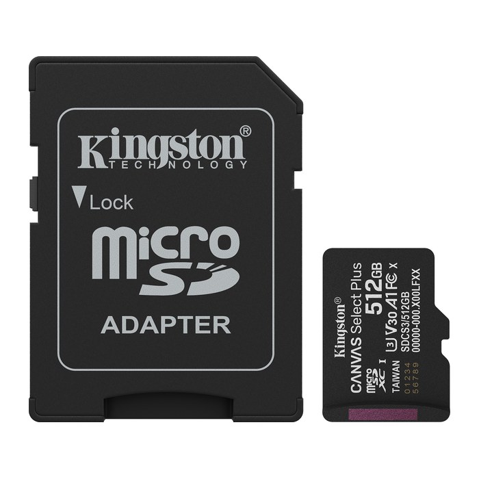 SD MicroSD Card 512GB Kingston SDXC Canvas+ Gen3 m.Adapter retail