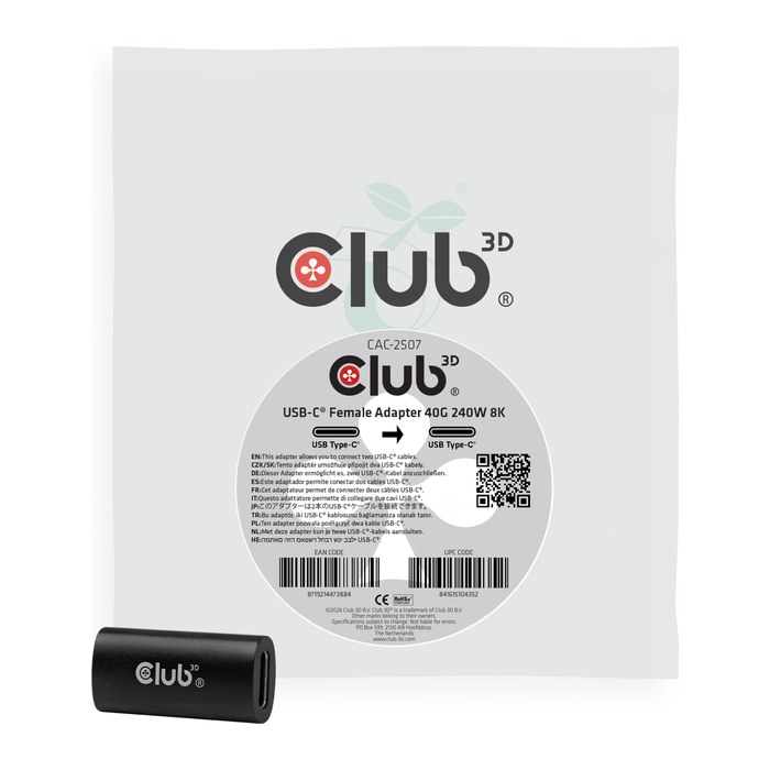 Club3D Adapter USB-C > USB-C 40Gbps 240W 8K@60Hz Bu/Bu retail