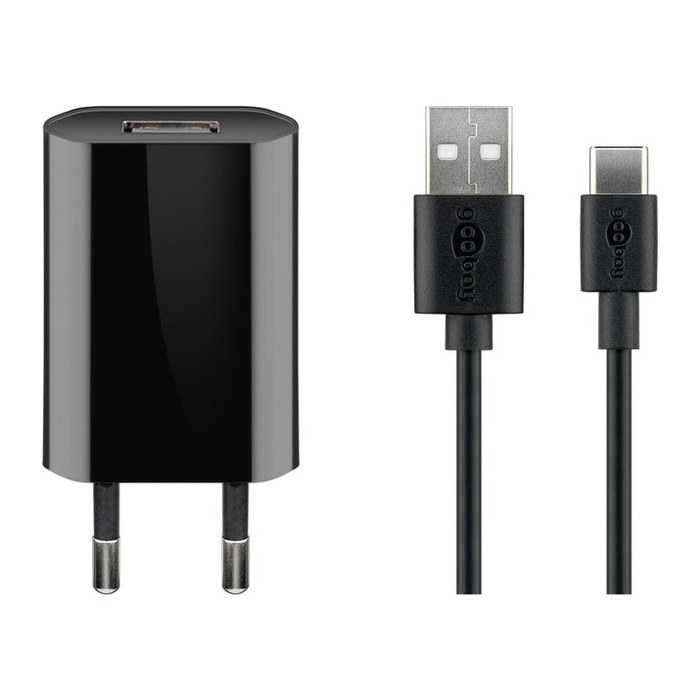 goobay Ladekabel mit Adapter schwarz, Kabellänge: 1,0 m, 5 Watt