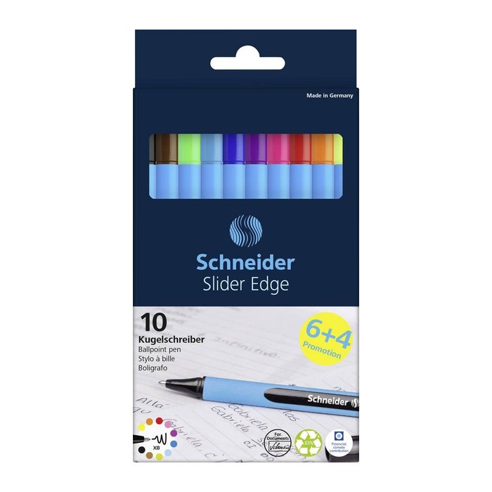 6 + 4 GRATIS: Schneider Kugelschreiber Slider Edge farbsortiert, Schreibfarbe: farbsortiert, 6 St. + GRATIS 4 St.