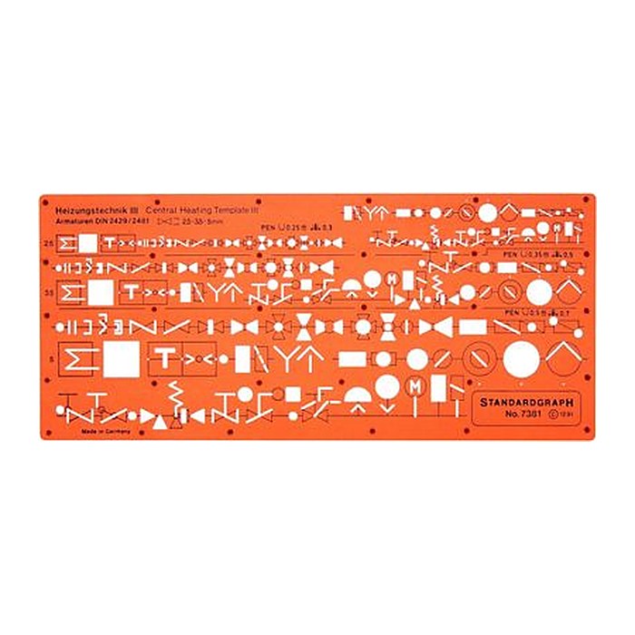 STANDARDGRAPH Zeichenschablone Heizungstechnik III 7381 orange