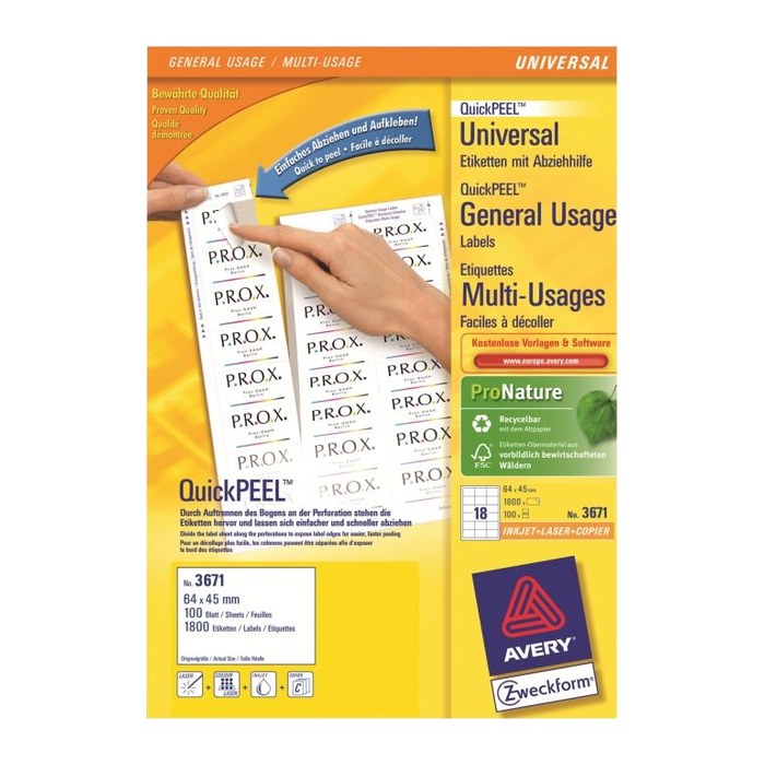 AVERY Zweckform Etiketten weiß 64,0 x 45,0 mm, 100 Blatt