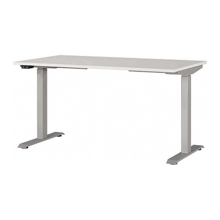 GERMANIA JET höhenverstellbarer Schreibtisch lichtgrau rechteckig, T-Fuß-Gestell silber 140,0 x 80,0 cm