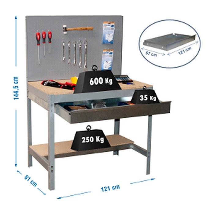 Simonrack Werkbank SIMONWORK BT2 BOX grau 1 Schublade 121,0 x 61,0 x 144,5 cm