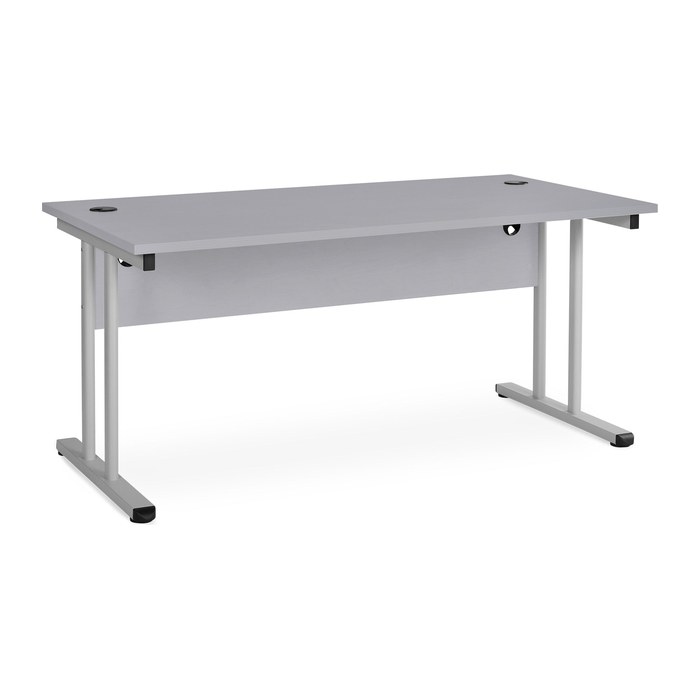 Schreibtisch – T-Fuß – Fixe höhe inkl. Knieraumblende (1600 x 800 x 730 mm, Platte Grau)