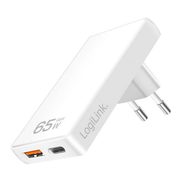 Logilink USB Steckdosenadapter 1xUSB-A, 1xUSB-C, 65W weiß