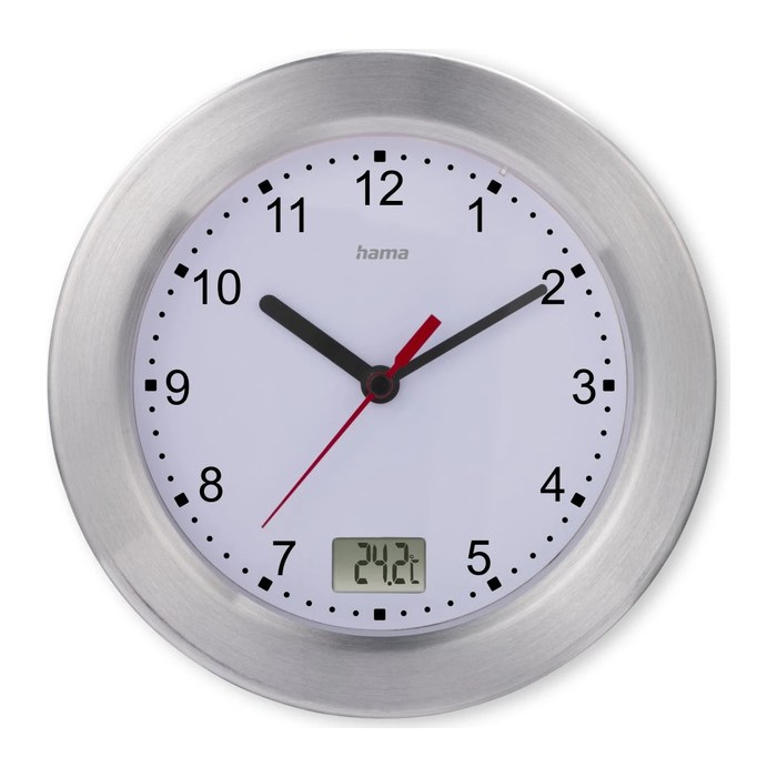 hama Wanduhr Mauritius weiß silber Aluminium gebürstet, Ø 17,0 cm