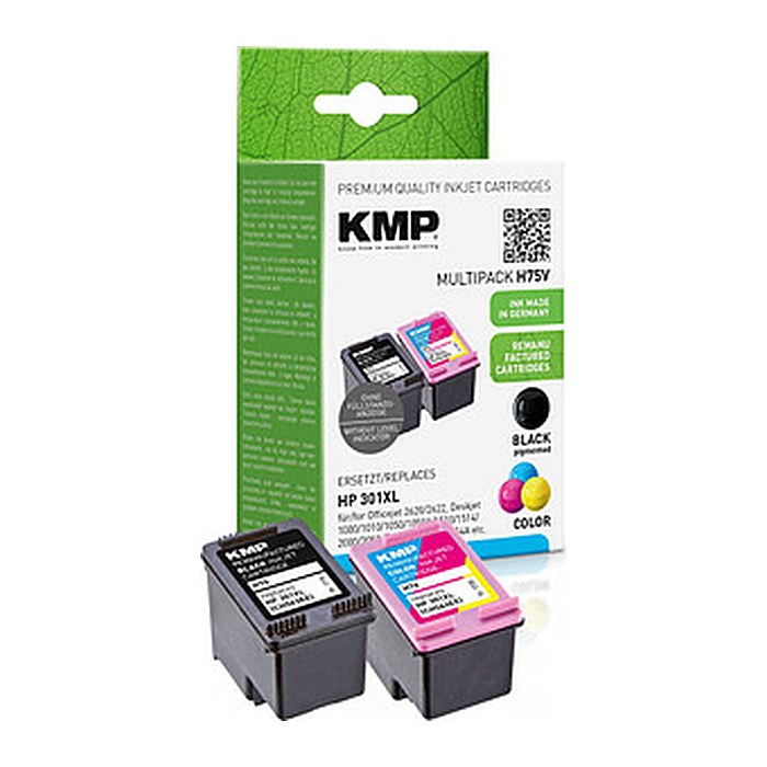 KMP H75V schwarz, color Druckerpatronen kompatibel zu HP 301XL (CH563EE/CH564EE), 2er-Set