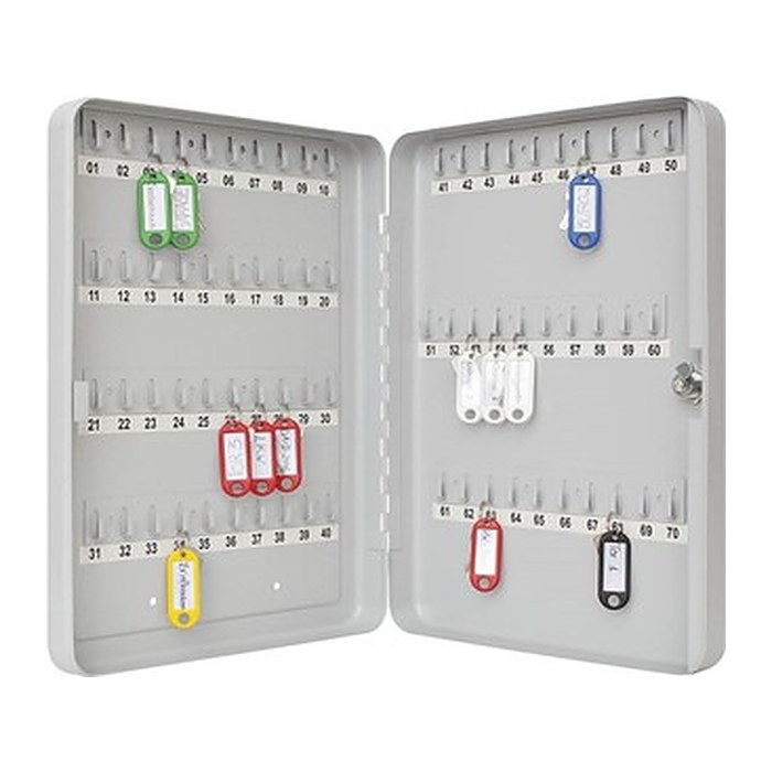 WEDO Schlüsselkasten lichtgrau mit 70 Haken, Sicherheitsschloss, 28,0 x 6,0 x 37,0 cm, 1 St.