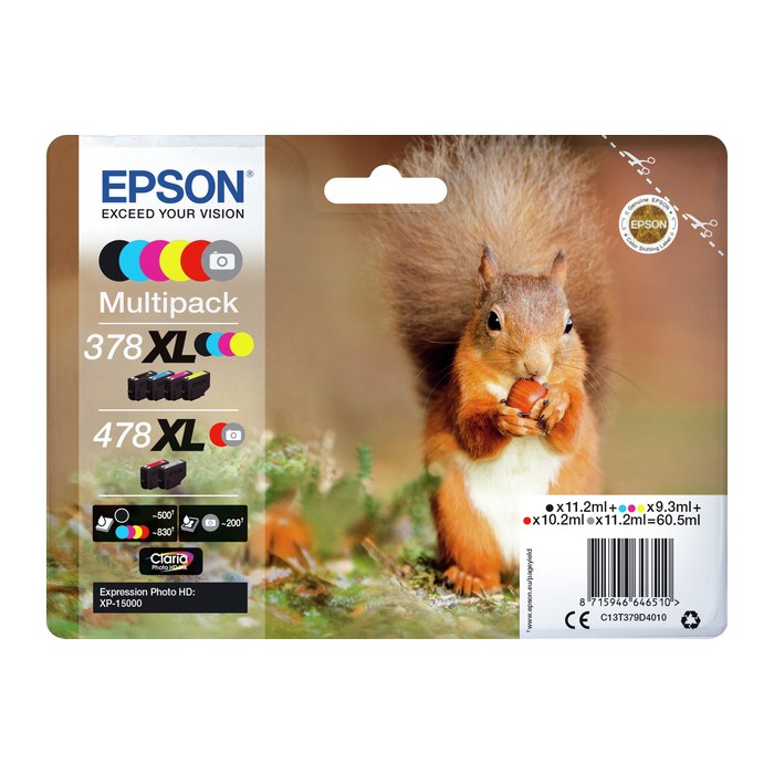 EPSON 378XL/478XL /T379D4 (Eichhörnchen) schwarz, cyan, magenta, gelb, rot, grau Druckerpatronen, 6er-Set