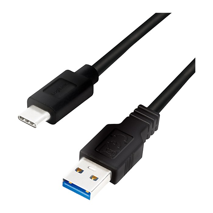 Logilink USB-C Kabel 3.2 Gen1, C/M zu USB-A/M, schwarz 2 m