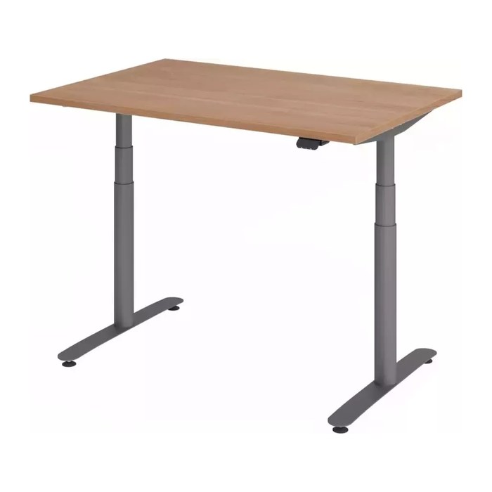 HAMMERBACHER VXDLR12 elektrisch höhenverstellbarer Schreibtisch nussbaum rechteckig, T-Fuß-Gestell grau 120,0 x 80,0 cm