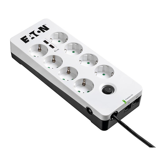 EATON Protection Box 8 USB Tel DIN 8-fach Steckdosenleiste mit Überspannungsschutz weiß