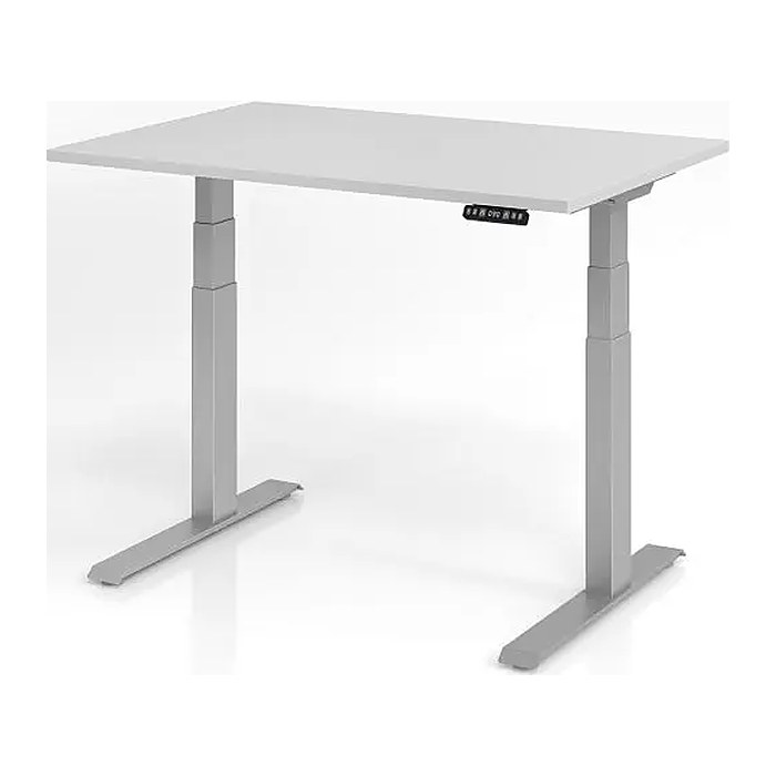 HAMMERBACHER XDKB12 elektrisch höhenverstellbarer Schreibtisch lichtgrau rechteckig, C-Fuß-Gestell silber 120,0 x 80,0 cm