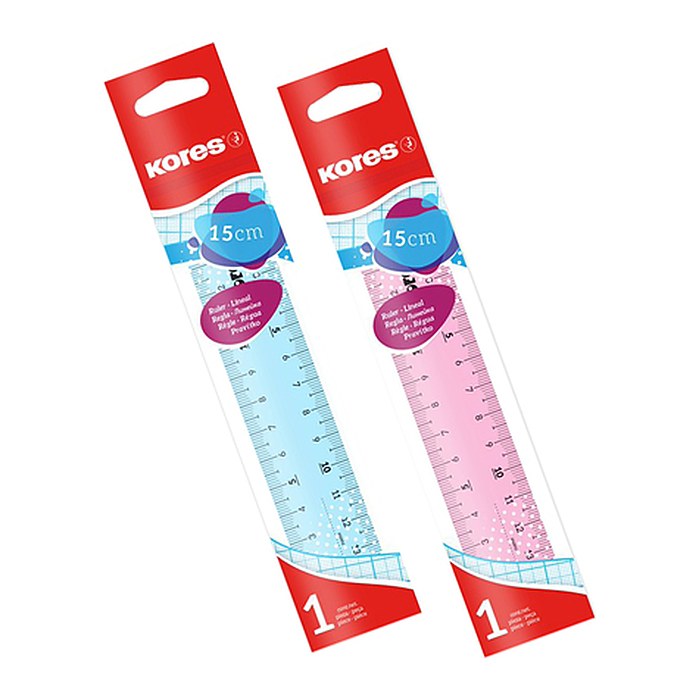 Kores® Lineal 15,0 cm, pink, blau