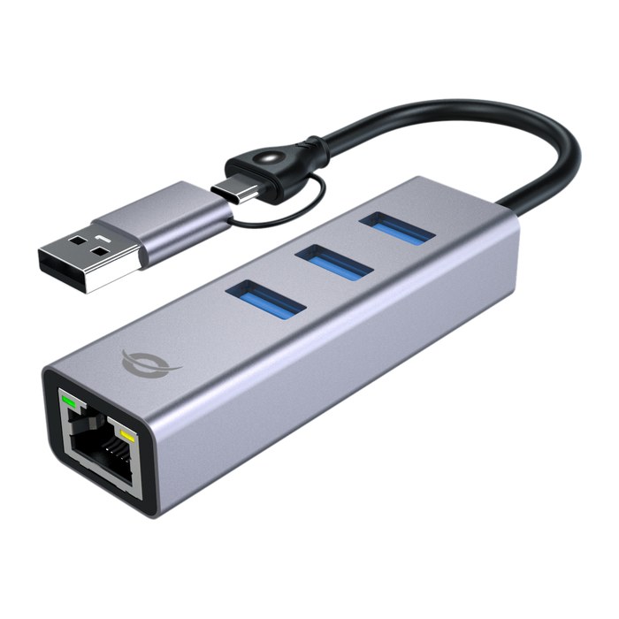 CONCEPTRONIC Adapter USB-C/-A3.0->GbE+3x-A3.0 5Gbs gr