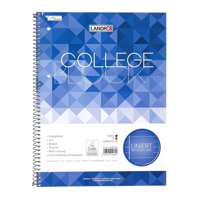 LANDRE Collegeblock A4 Abriss 80 Blatt 70 g/qm L RR