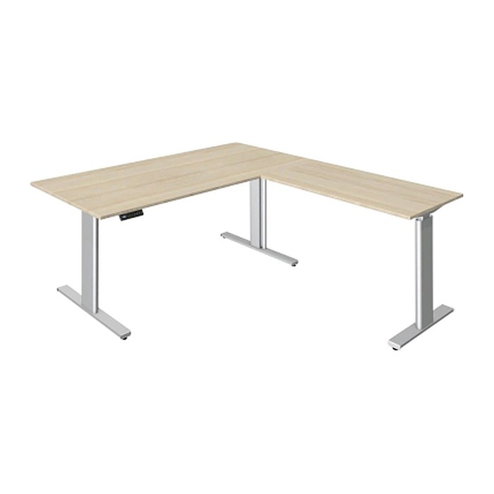 Kerkmann Move 3 tube elektrisch höhenverstellbarer Schreibtisch ahorn L-Form, T-Fuß-Gestell silber 180,0 x 80,0 cm