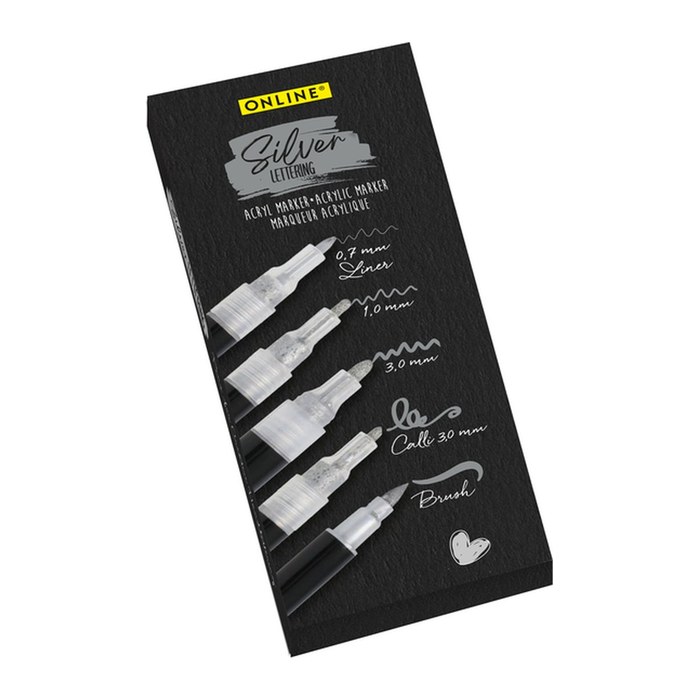 ONLINE® Silver Lettering Acrylstifte-Set silber 5 St.