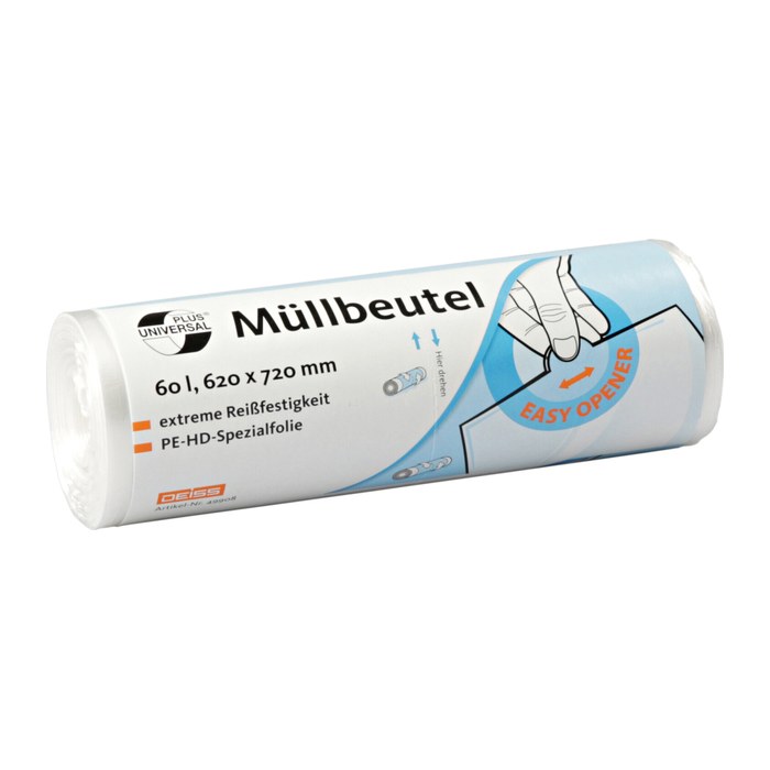 DEISS Müllbeutel UNIVERSAL PLUS® 60,0 l transparent 6 µm, 50 St.