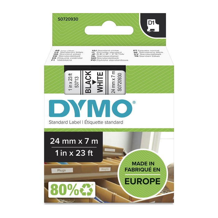 DYMO Schriftband D1 53713 S0720930, 24 mm, schwarz auf weiß, 1 St.