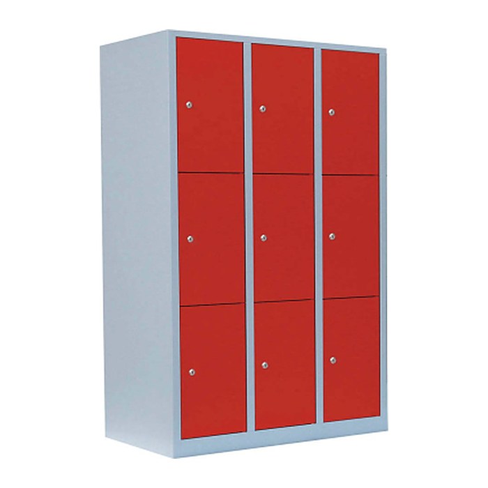LÜLLMANN Schließfachschrank lichtgrau, feuerrot 523334, 9 Schließfächer 118,5 x 50,0 x 180,0 cm