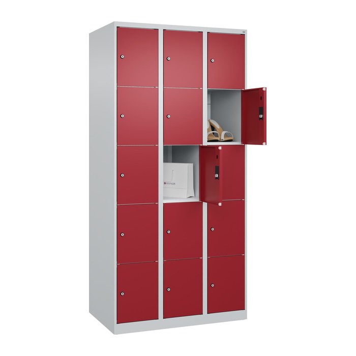 CP Schließfachschrank Classic Plus lichtgrau, rubinrot 080000-305 S10001, 15 Schließfächer 90,0 x 50,0 x 185,0 cm