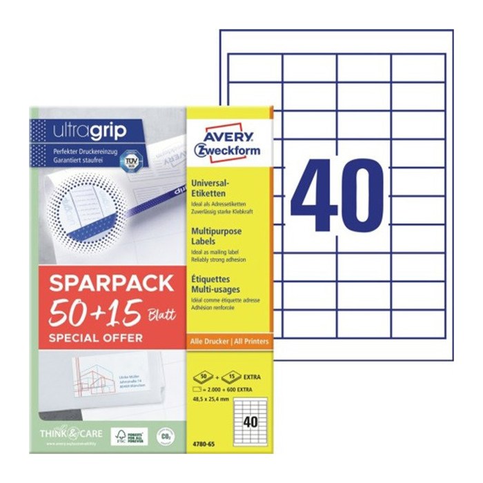 AVERY Zweckform Etiketten weiß 48,5 x 25,4 mm, 65 Blatt