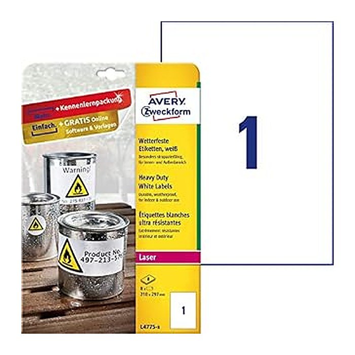 AVERY Zweckform wetterfeste Folienetiketten L4775-8 weiß 210,0 x 297,0 mm, 8 Blatt